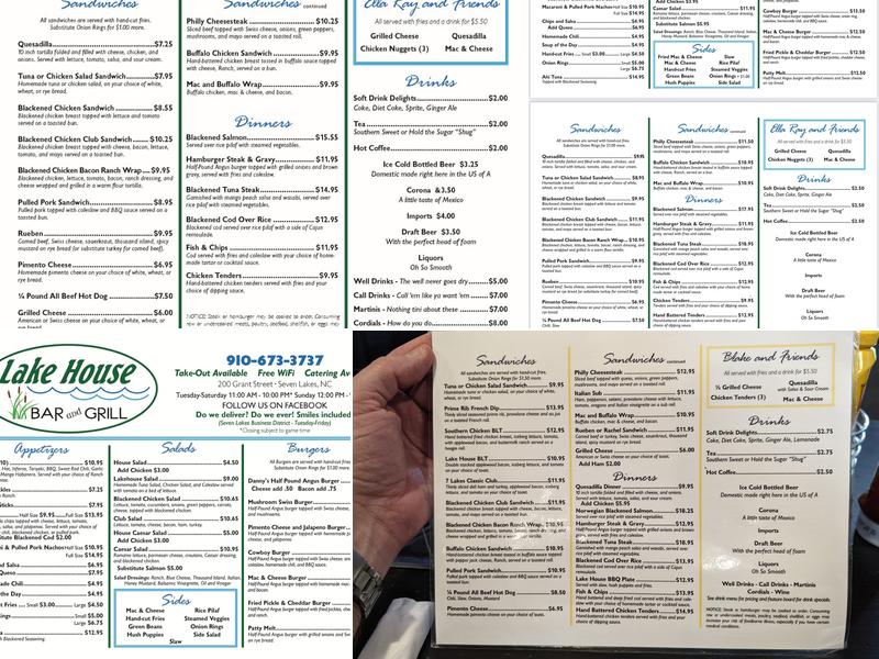 Lake House Bar & Grill Menu