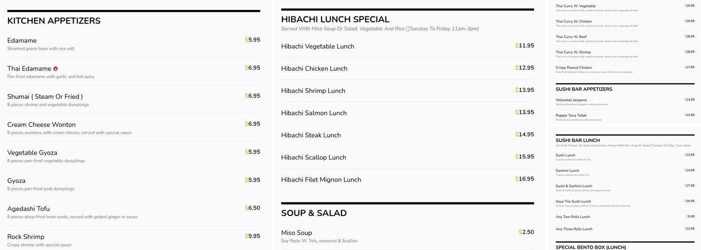 Soya Sushi & Grill Menu