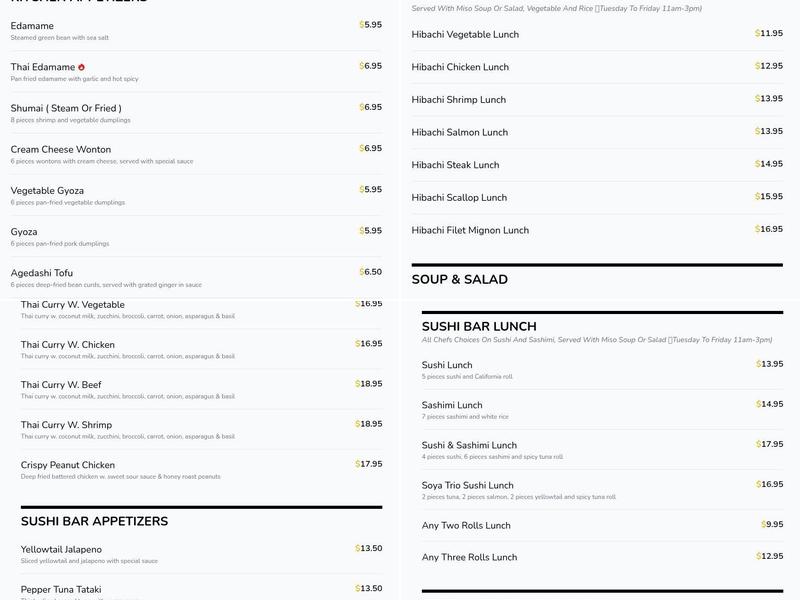 Soya Sushi & Grill Menu
