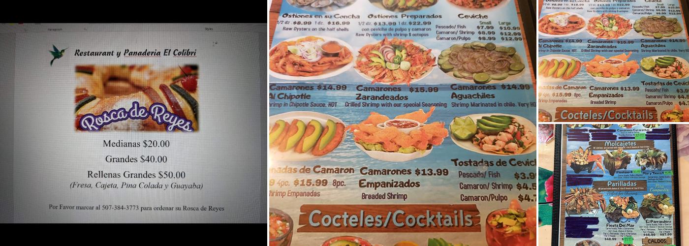 Restaurante El Colibrí Menu