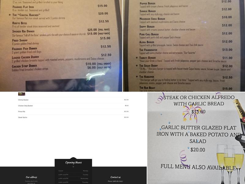 Frankies Bar N Grill Menu