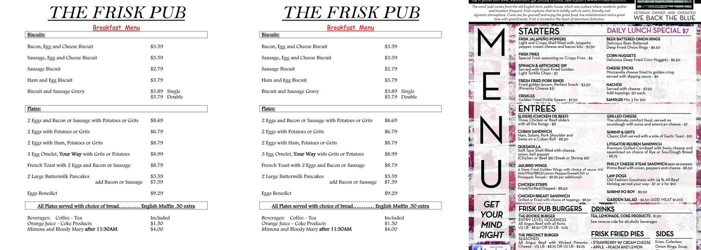 The Frisk Pub Menu