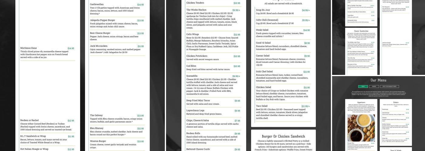 Celts Irish Pub & Grill Menu