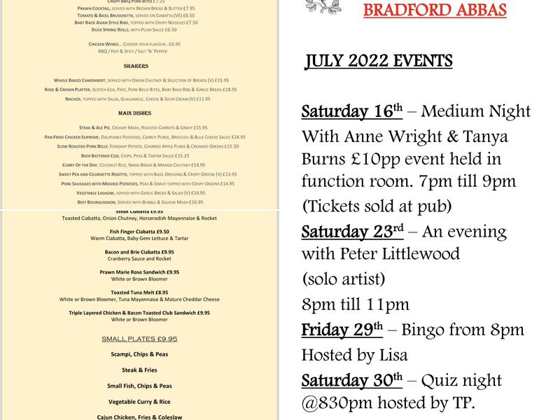 The Rose & Crown Menu