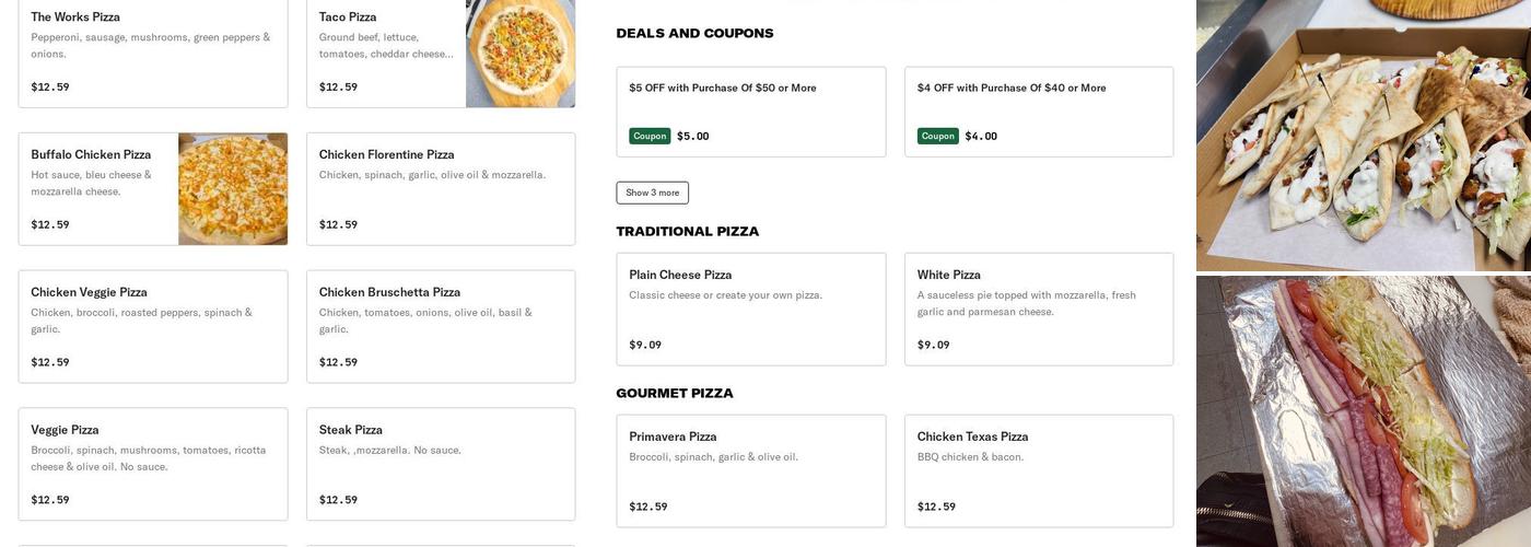 Friendly Pizza Menu
