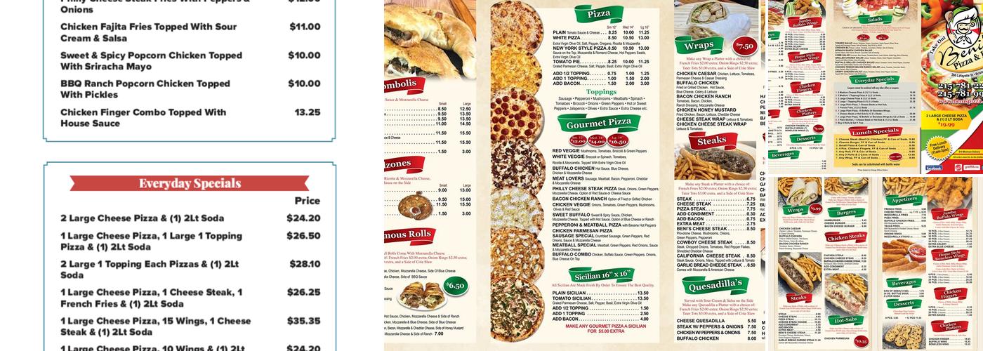 Beni's Pizza Menu