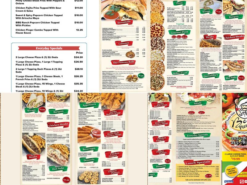 Beni's Pizza Menu