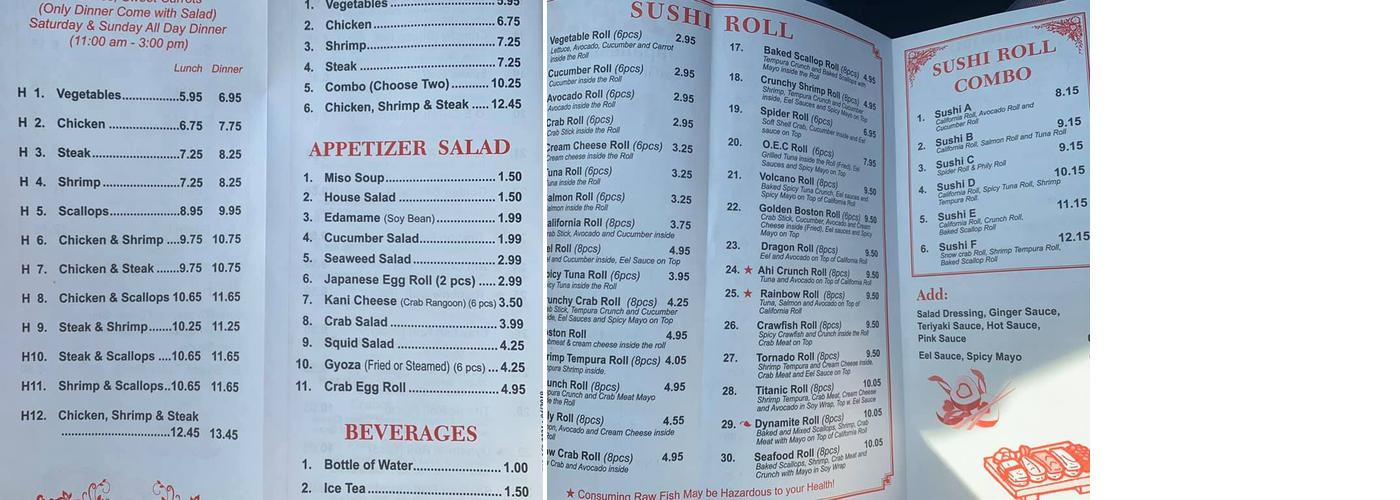 OEC Japanese Express Menu