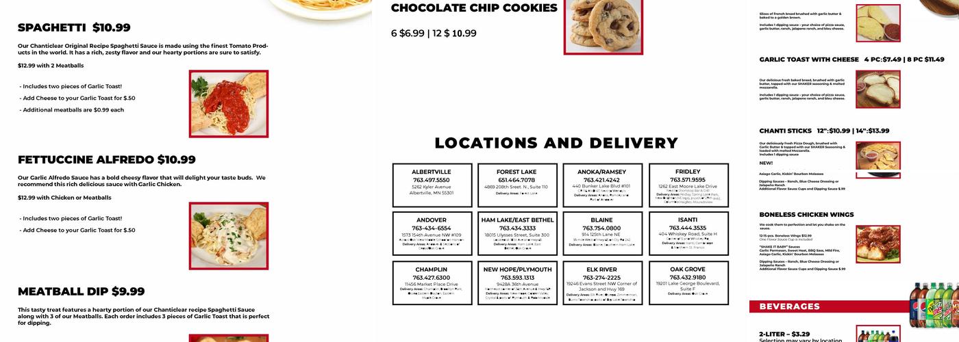 Chanticlear Pizza Menu