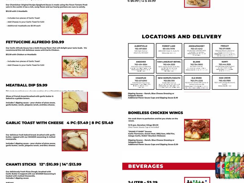 Chanticlear Pizza Menu