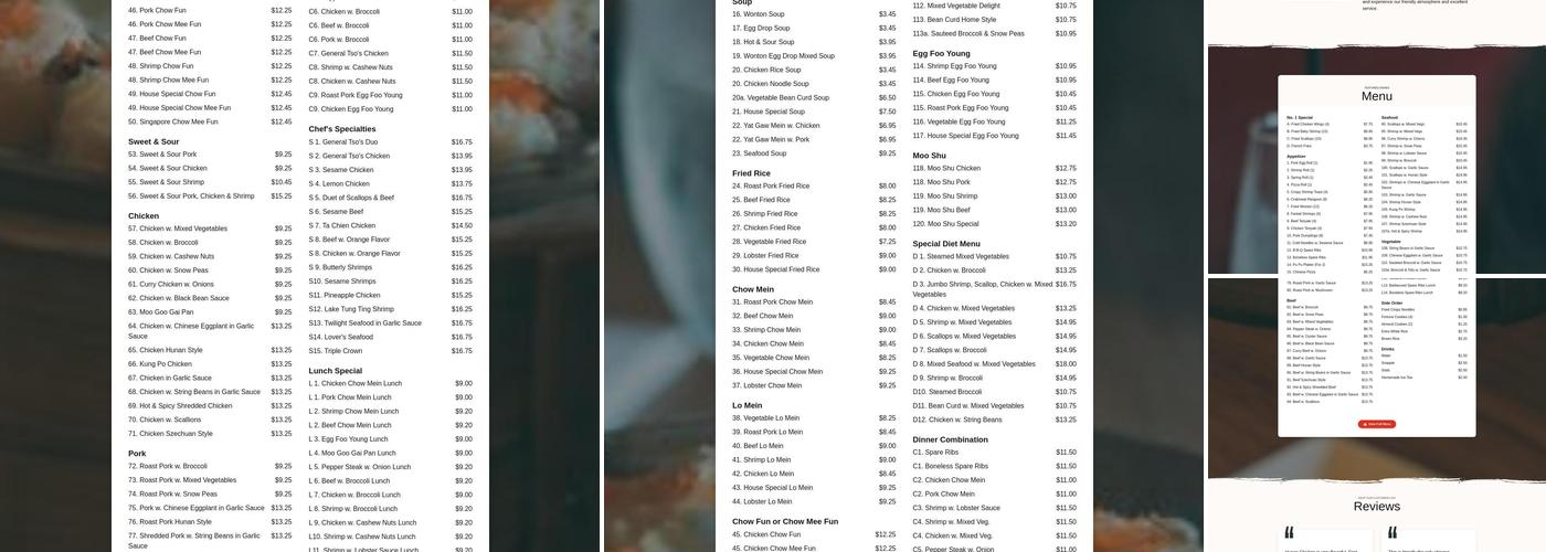 No. 1 Chinese Restaurant Menu