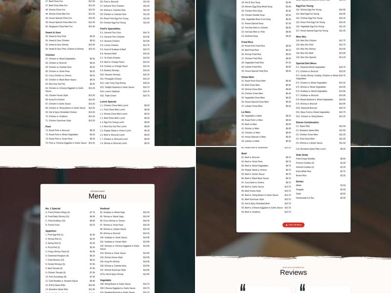 No. 1 Chinese Restaurant Menu