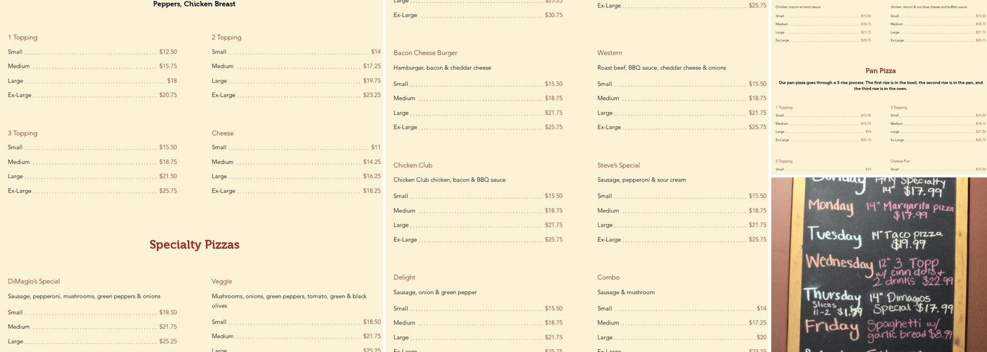 Dimagio's Pizza Menu