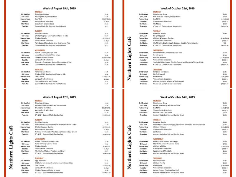 Northern Lights Café at BAE Systems Menu