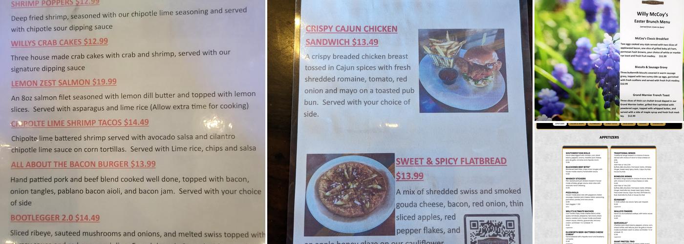 Willy McCoy's Menu
