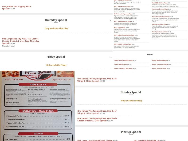 Sam's Pizza Parlor Menu