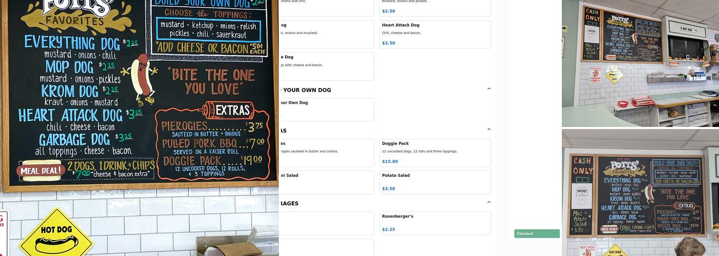 Potts' Hot Dogs Menu