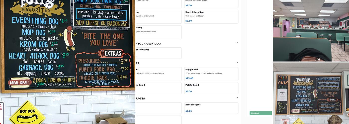Potts' Hot Dogs Menu