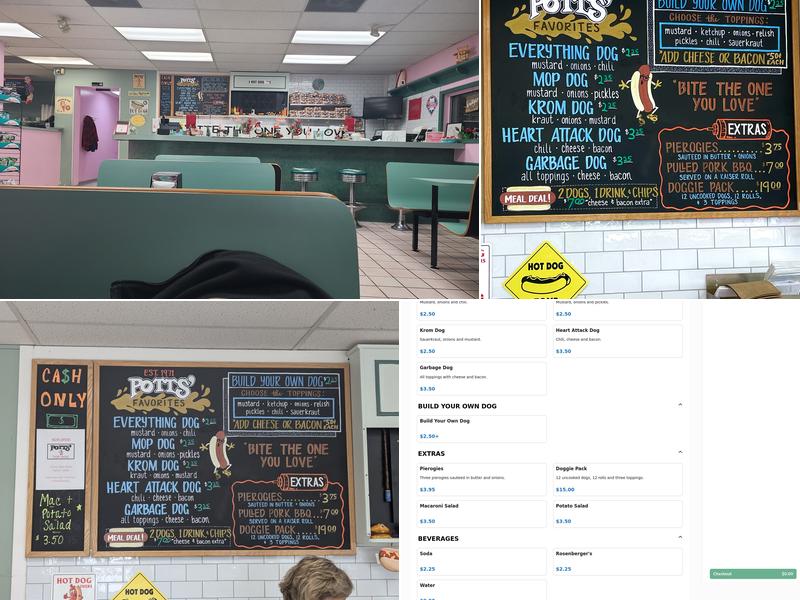 Potts' Hot Dogs Menu