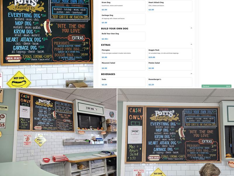 Potts' Hot Dogs Menu