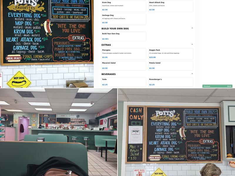Potts' Hot Dogs Menu