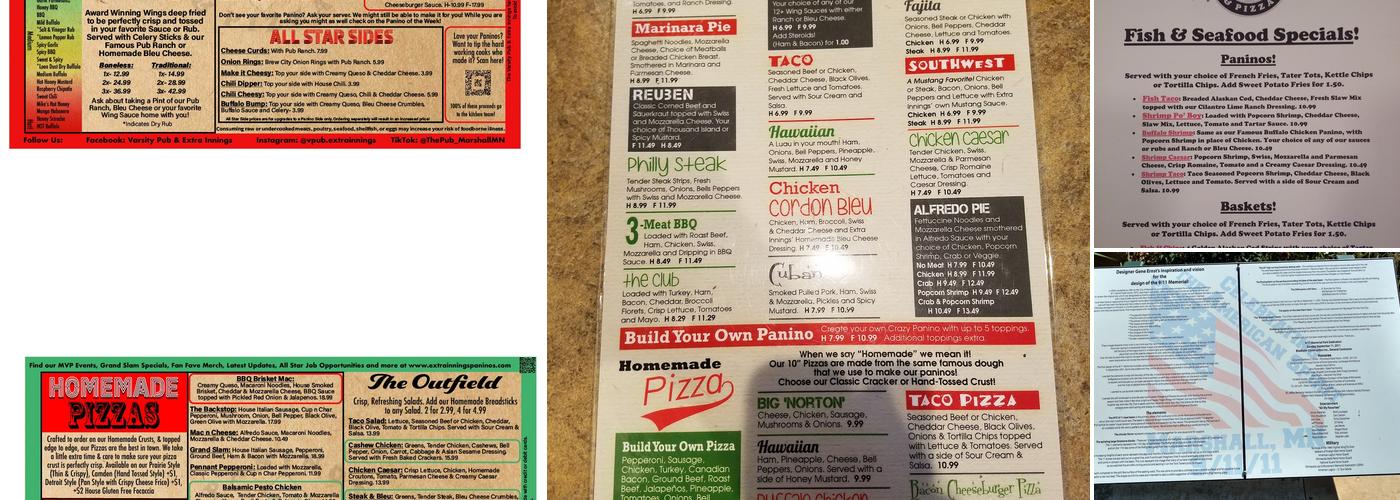 Varsity Pub & Extra Innings Menu