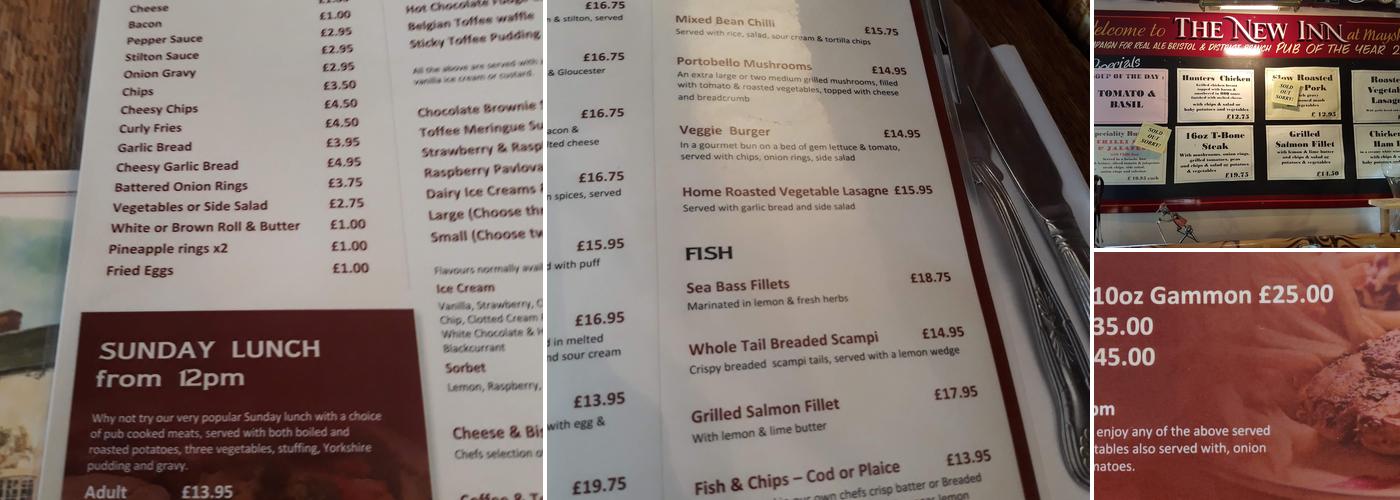 The New Inn, Mayshill Menu