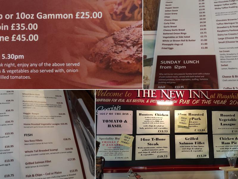 The New Inn, Mayshill Menu