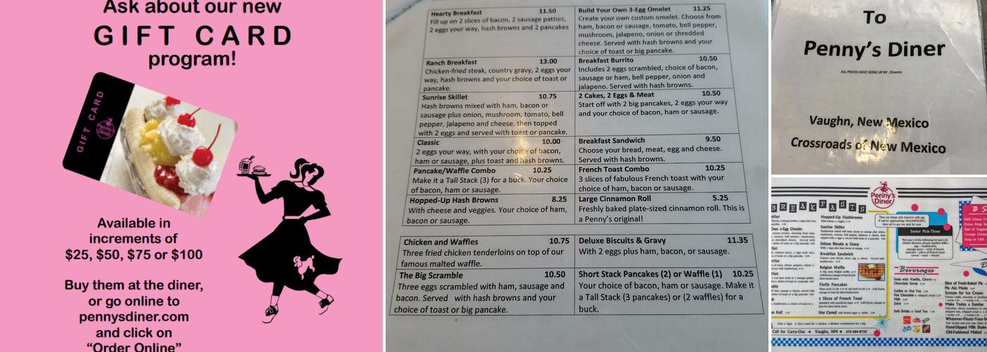 Penny's Diner Menu