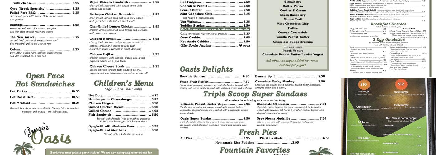 George's Oasis Restaurant Menu