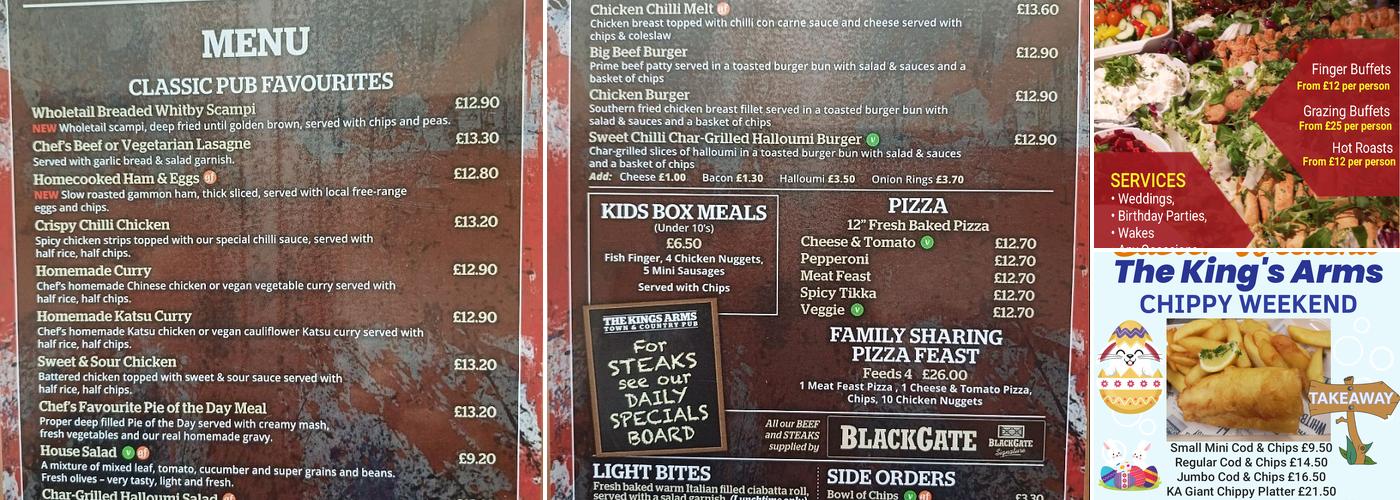 Kings Arms Town and Country Pub Menu