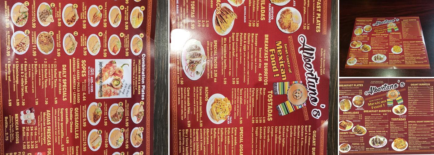 Albertano's Authentic Méxican Food Menu