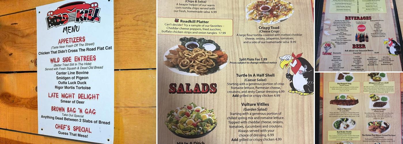 The Roadkill Cafe/O.K. Saloon Menu