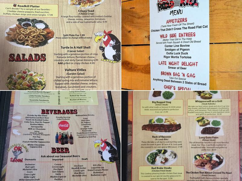 The Roadkill Cafe/O.K. Saloon Menu