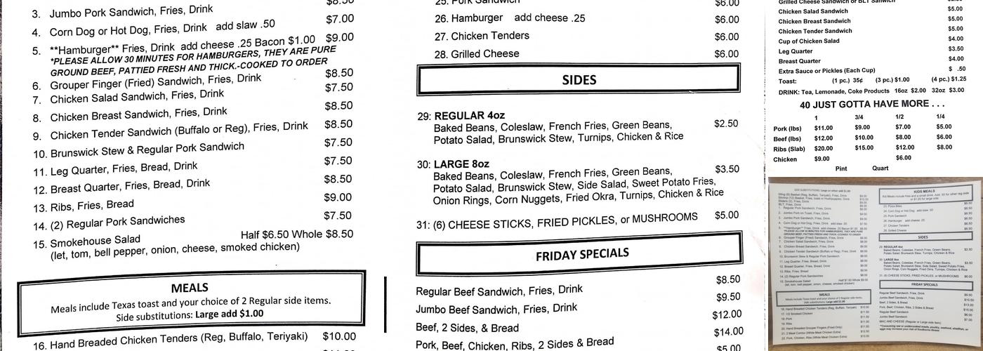 Sweet T's Smokehouse Menu