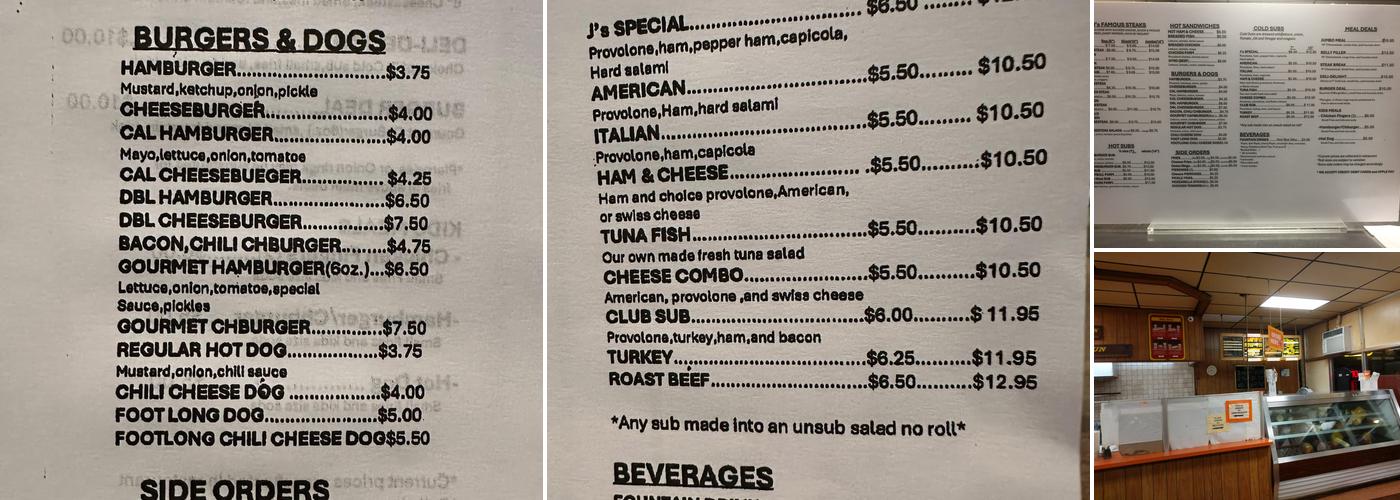J's Steaks & Subs Menu