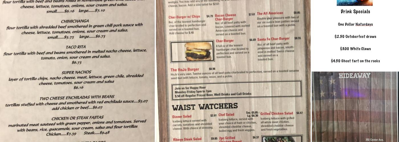 Ho Jo's Hideaway Menu