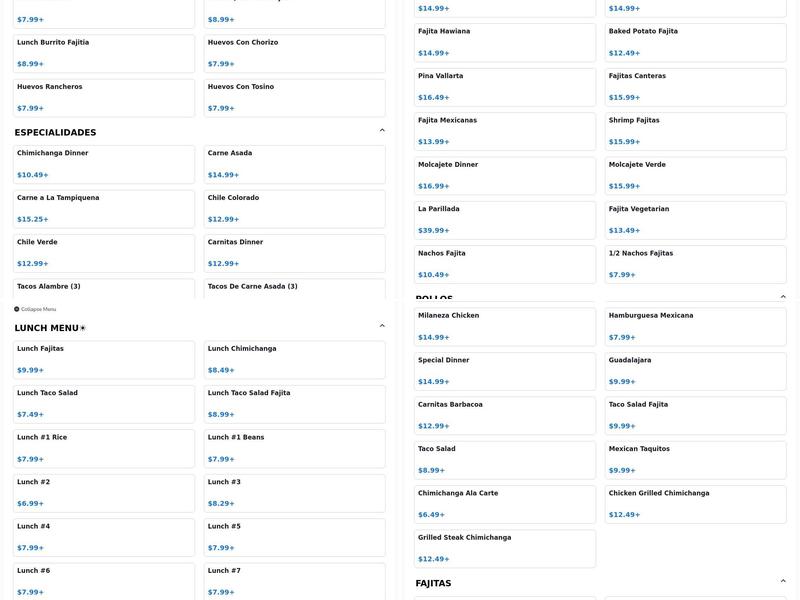 Las Canteras Méxican Restaurant Menu