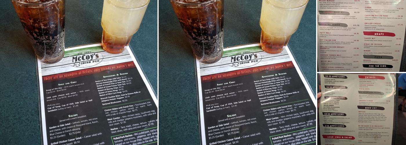 McCoy's Irish Pub Menu