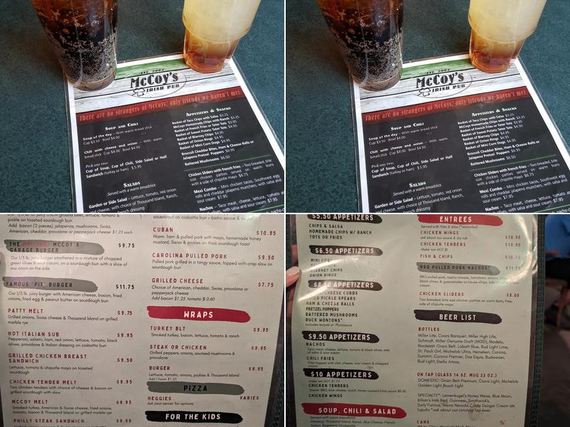 McCoy's Irish Pub Menu