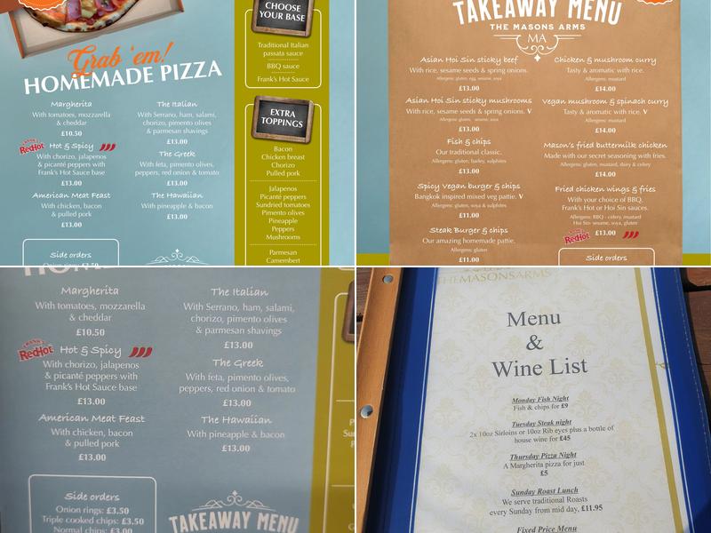 The Masons Arms Menu