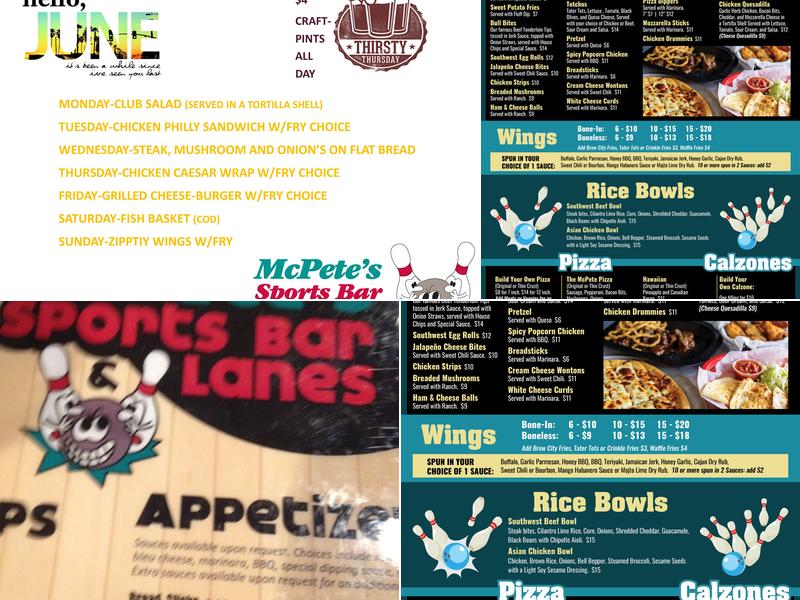 McPete's Sports Bar & Lanes Menu