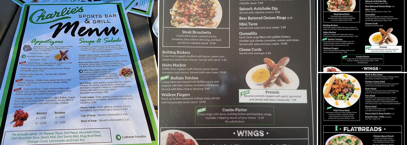Charlie's Sports Bar & Grill Menu