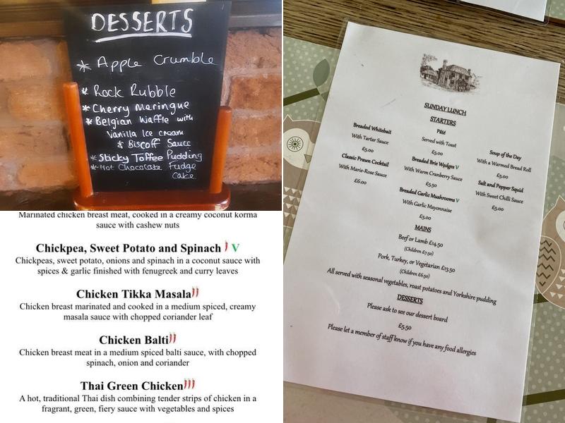 The Rock Cross Inn Menu