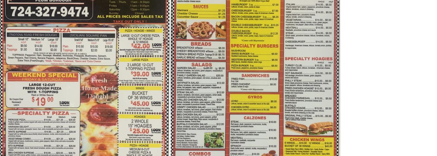 Bishop's Pizza Menu