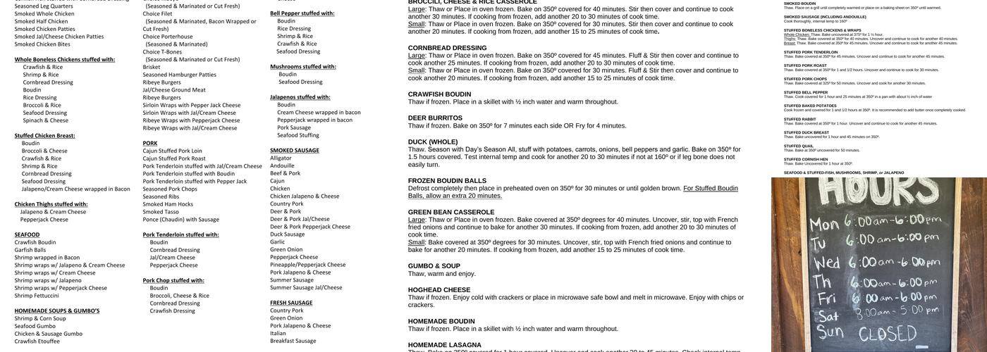 Day's Smokehouse & Specialty Meats Menu