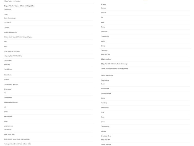 Warehouse Restaurant Menu