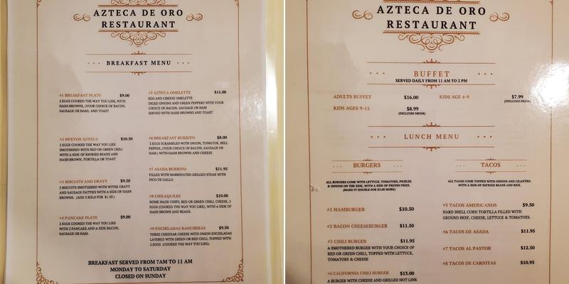 Azteca De Oro Restaurant Menu