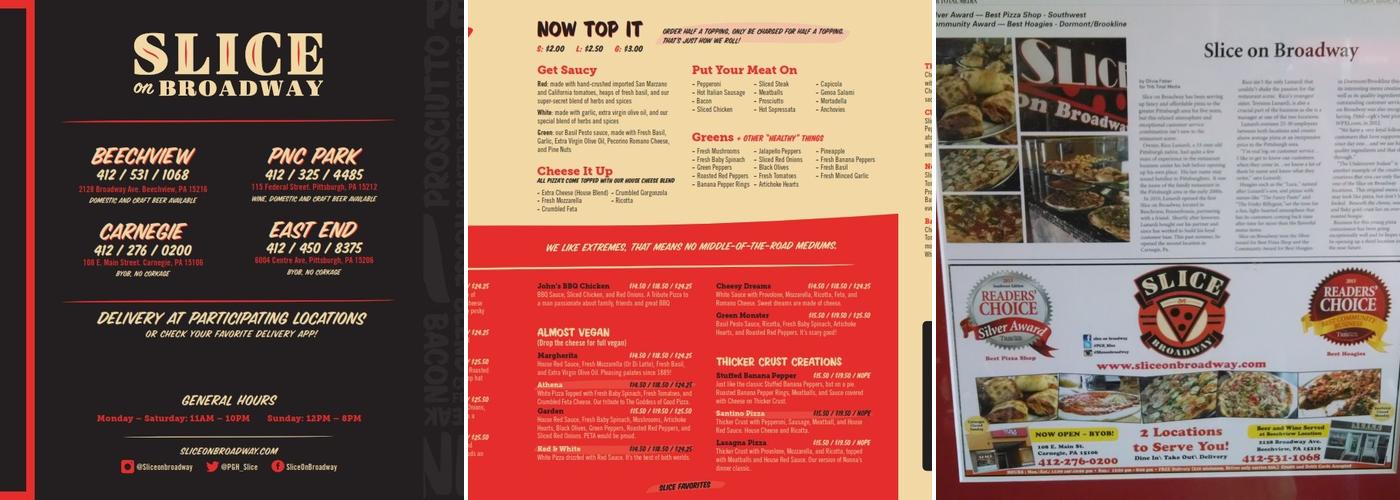 Slice on Broadway-Beechview Menu