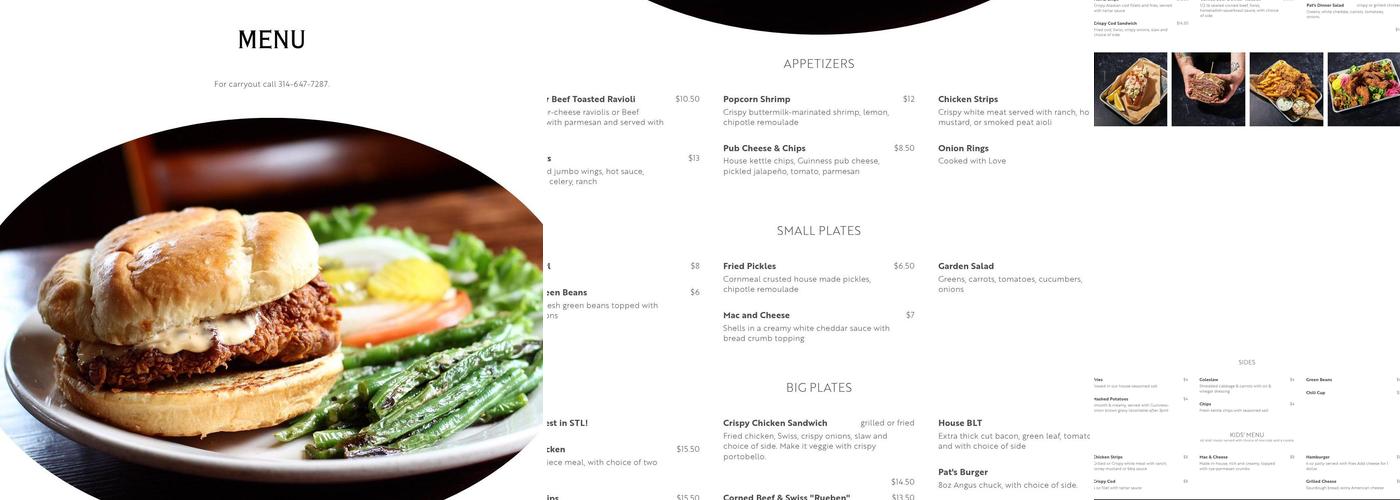 Pat Connolly’s Menu